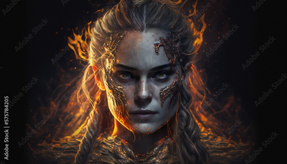 Hel god of Darkness - on fire - German Mythologies - Generative AI Hel god of Darkness - on fire - German Mythologies - Generative AI