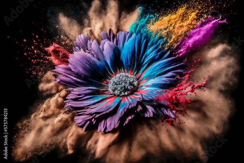 holi flower festival background with colorful powder spring illustration