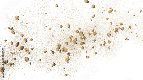 flying rocky debris and dust, isolated on transparent background
