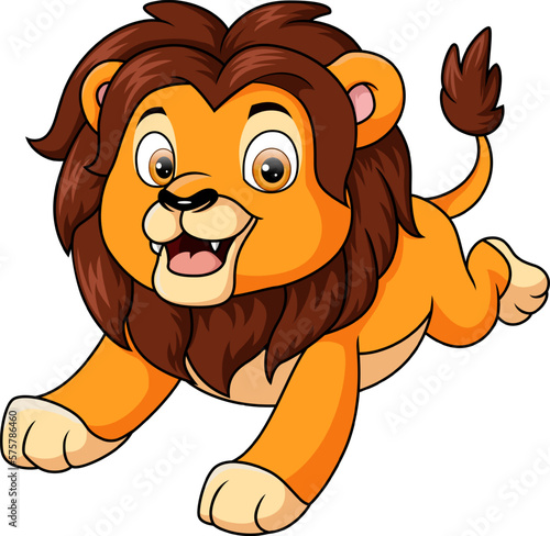 Cartoon lion jumping on white background