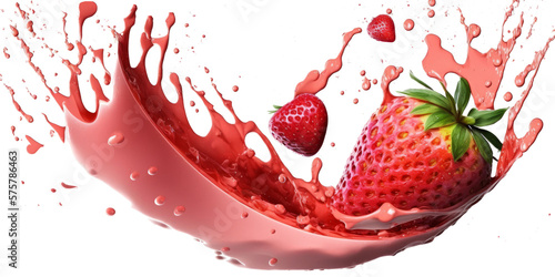 splash of strawberry flavor juice falling down