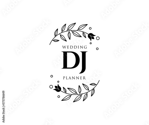 DJ Initials letter Wedding monogram logos collection, hand drawn modern minimalistic and floral templates for Invitation cards, Save the Date, elegant identity for restaurant, boutique, cafe in vector