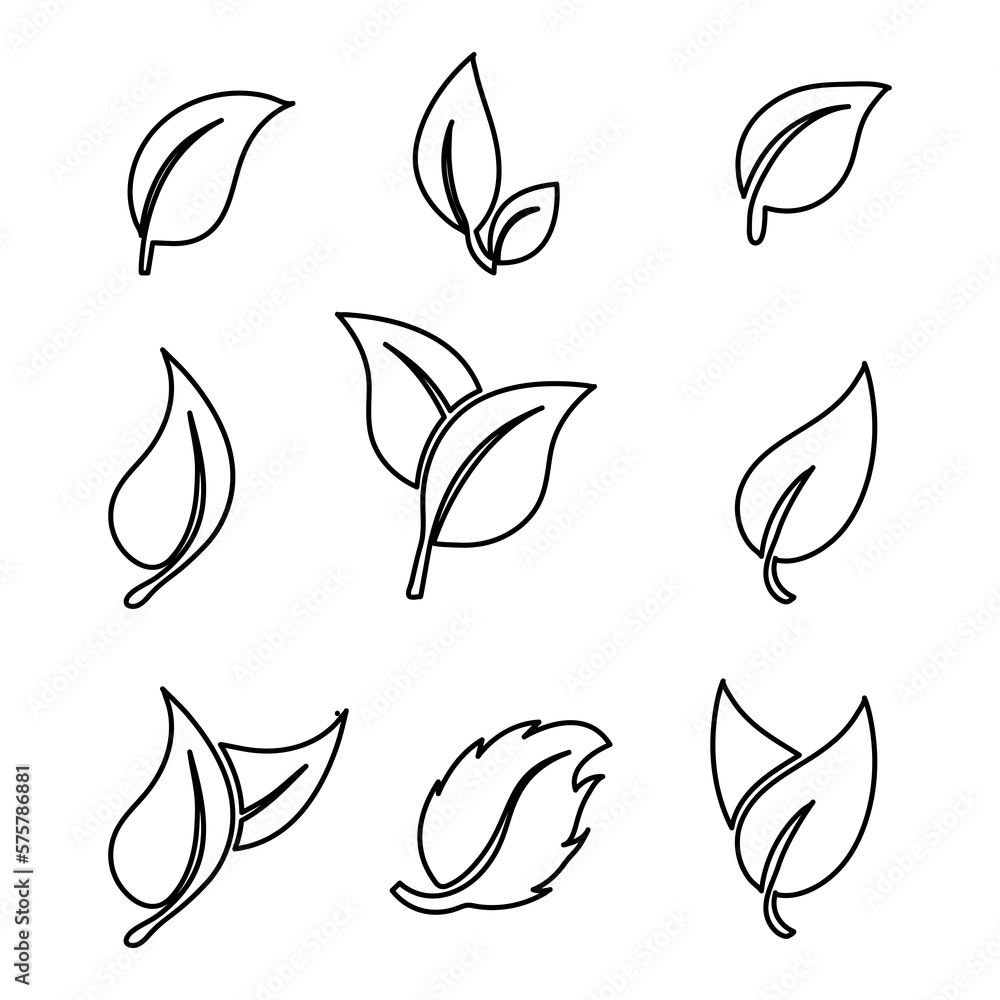 Set of isolated icons on a theme leaves illustration on white background Set of isolated icons on a theme leaves illustration on white background