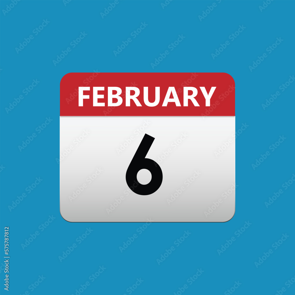 6th February calendar icon. February 6 calendar Date Month icon 6th February calendar icon. February 6 calendar Date Month icon