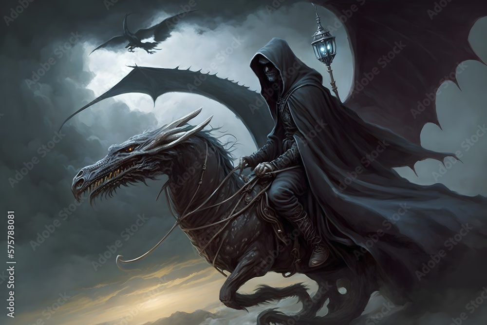 grim reaper riding dragon created using AI Generative Technology ...