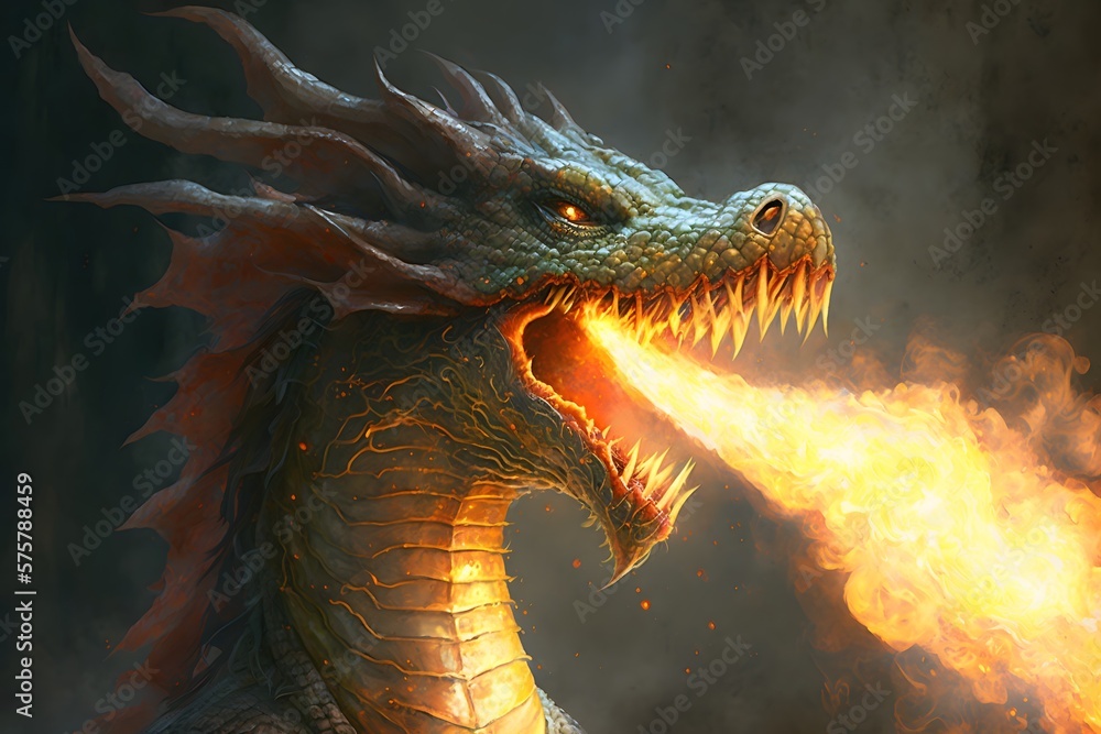 dragon breathing fire created using AI Generative Technology Stock ...