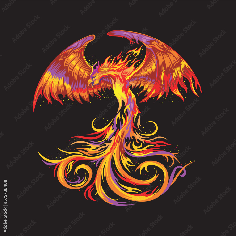 black background phoenix illustration vector Stock Vector | Adobe Stock