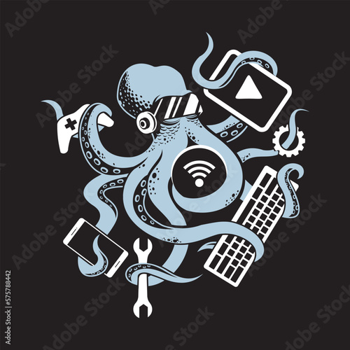 smart octopus illustration vector template