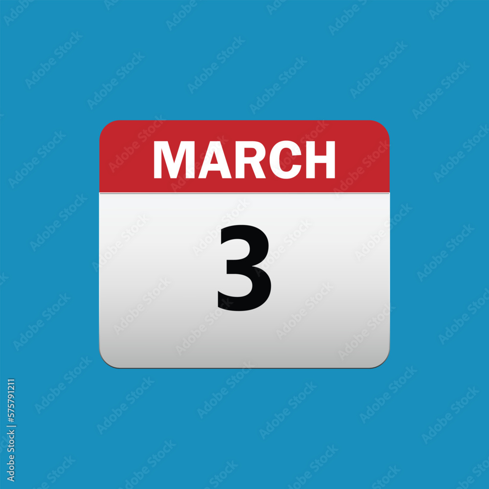 3th March calendar icon. March 3 calendar Date Month icon vector illustrator 3th March calendar icon. March 3 calendar Date Month icon vector illustrator
