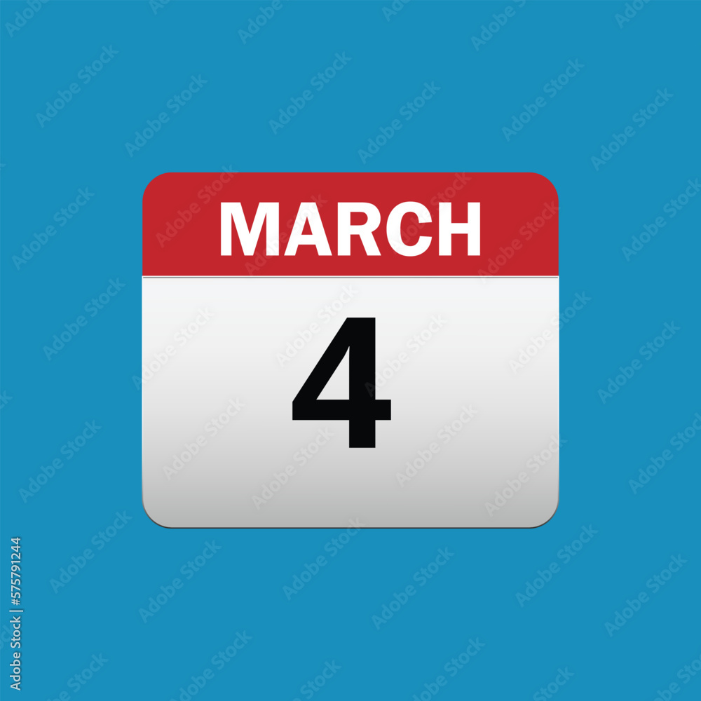4th March calendar icon. March 4 calendar Date Month icon vector illustrator 4th March calendar icon. March 4 calendar Date Month icon vector illustrator