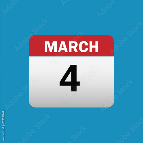 4th March calendar icon. March 4 calendar Date Month icon vector illustrator