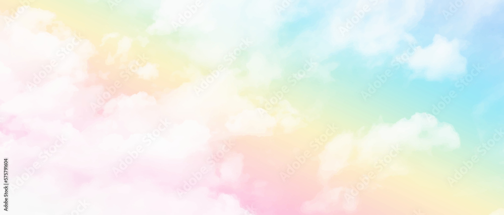 Pastel Sky and Puffy Rainbow Clouds