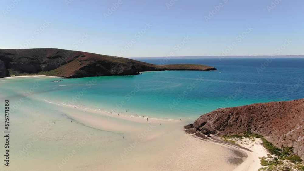 High aerial of beautiful Balandra Bay at low tide in Baja Sur, Mexico with turquoise water and rocky cliffs High aerial of beautiful Balandra Bay at low tide in Baja Sur, Mexico with turquoise water and rocky cliffs