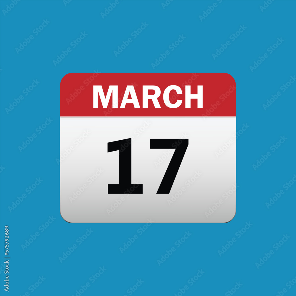 17th March calendar icon. March 17 calendar Date Month icon vector ...