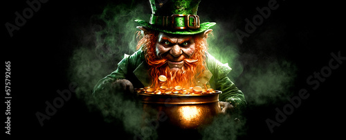 Photographie Sinister evil Leprechaun with his pot of gold