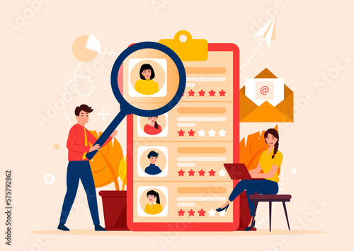 People Characters Choosing Best Candidate for Job.Human Resource Management and Hiring Concept. Flat Vector Illustration.