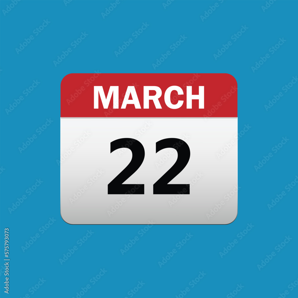 22th March calendar icon. March 22 calendar Date Month icon vector illustrator 22th March calendar icon. March 22 calendar Date Month icon vector illustrator