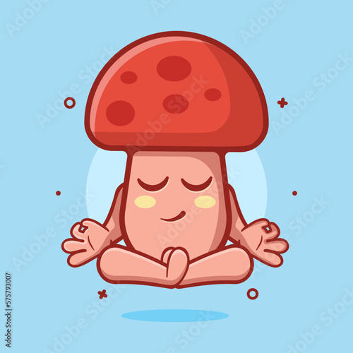 calm mushroom character mascot with yoga meditation pose isolated cartoon in flat style design 