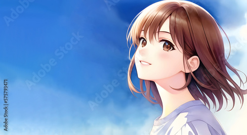 さわやかな青空と女性のイラスト