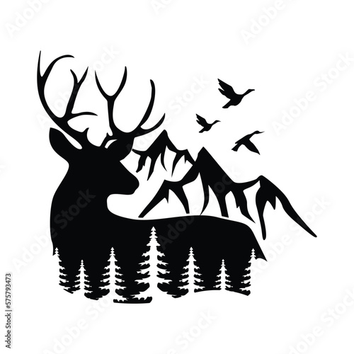 Deer mountain logo silhouette. Deer hunting logo. Hunting season, hunting shirt design