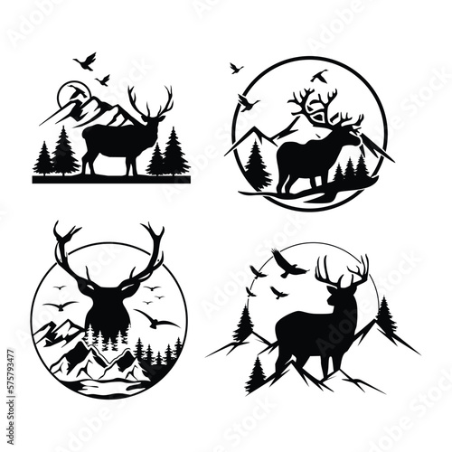 Deer mountain logo silhouette. Deer hunting logo. Hunting season, hunting shirt design