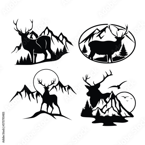 Deer mountain logo silhouette. Deer hunting logo. Hunting season, hunting shirt design