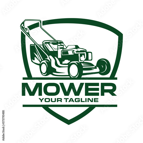 Lawn mower logo template. Lawn Gardening Logo Design. Vector illustration 