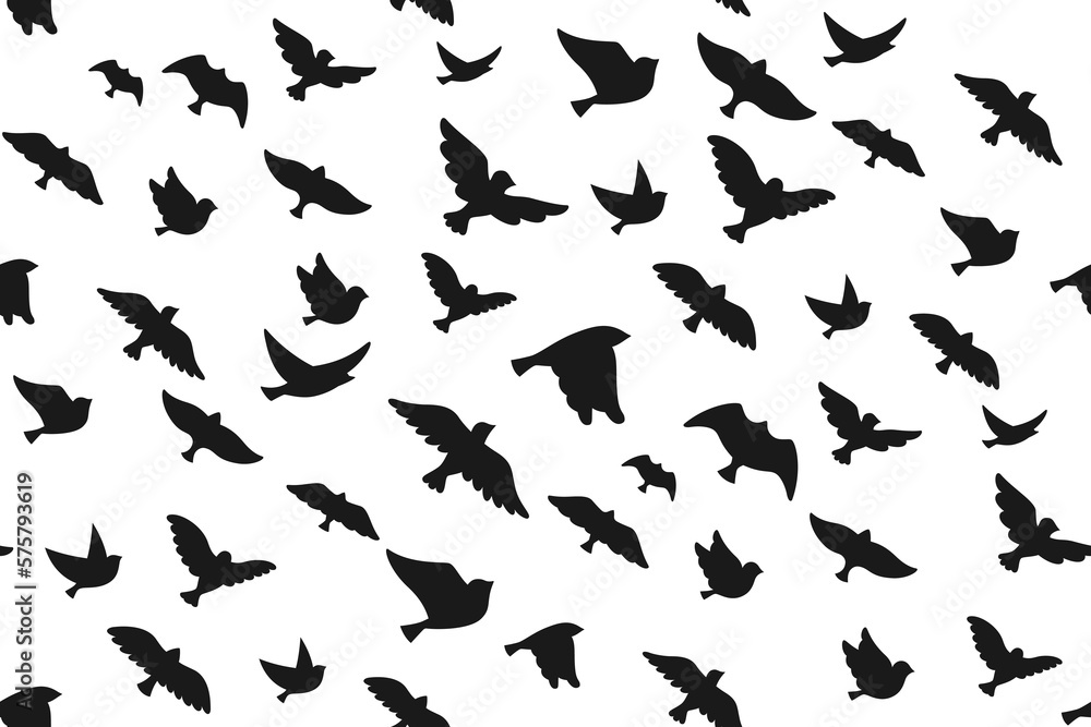 Bird dove silhouette seamless pattern. Modern trendy shape fowl sparrow, dove pigeon figure boundless wallpaper in ink style texture paper. Print birds songbird repeat scrapbook decoration ornament