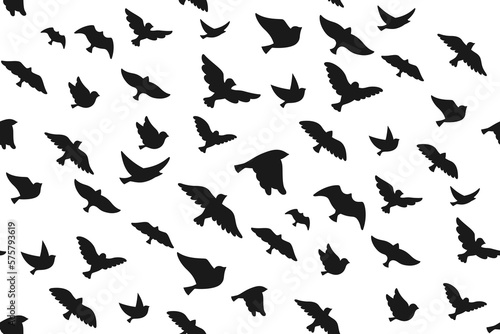 Bird dove silhouette seamless pattern. Modern trendy shape fowl sparrow  dove pigeon figure boundless wallpaper in ink style texture paper. Print birds songbird repeat scrapbook decoration ornament