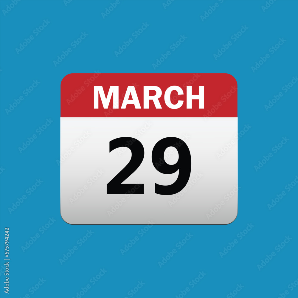 29th March calendar icon. March 29 calendar Date Month icon vector illustrator 29th March calendar icon. March 29 calendar Date Month icon vector illustrator