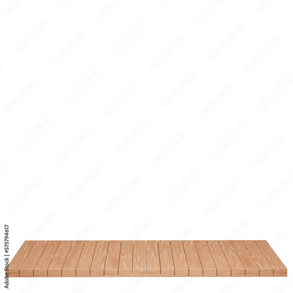 Wooden table, wood table top front view 3d render isolated