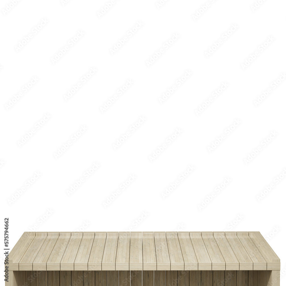 Fototapeta premium Wooden table, wood table top front view 3d render isolated