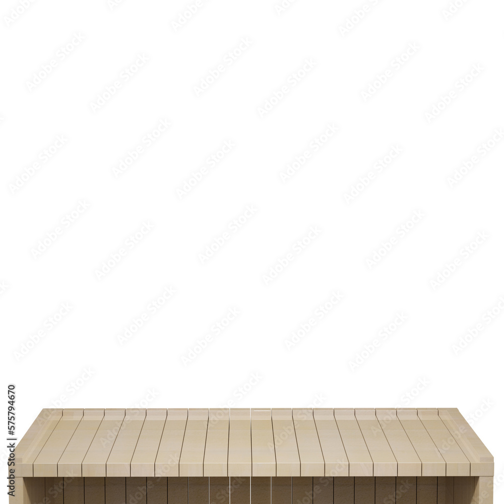 Wooden table, wood table top front view 3d render isolated Wooden table, wood table top front view 3d render isolated