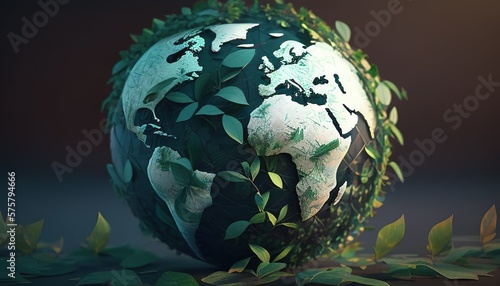 Earth globe with green leaf pattern, representing eco-consciousness and sustainability.