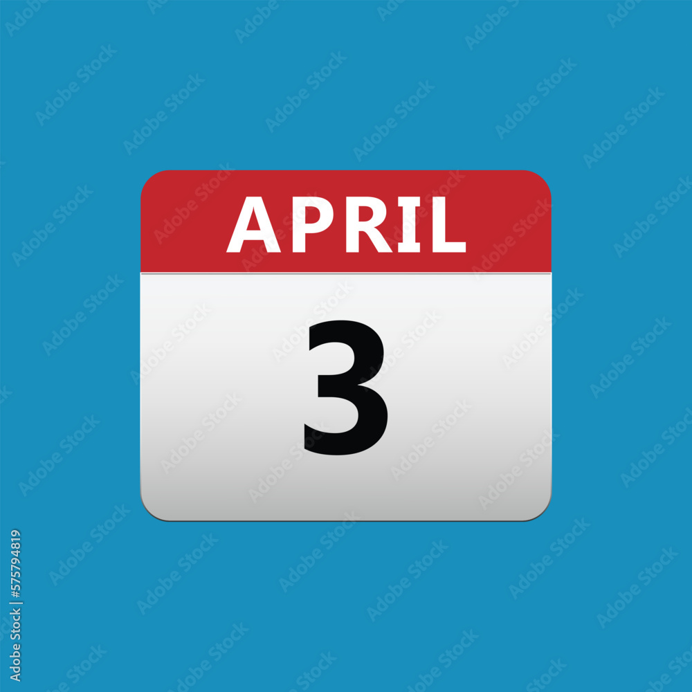 3th April calendar icon. April 3 calendar Date Month icon vector illustrator 3th April calendar icon. April 3 calendar Date Month icon vector illustrator