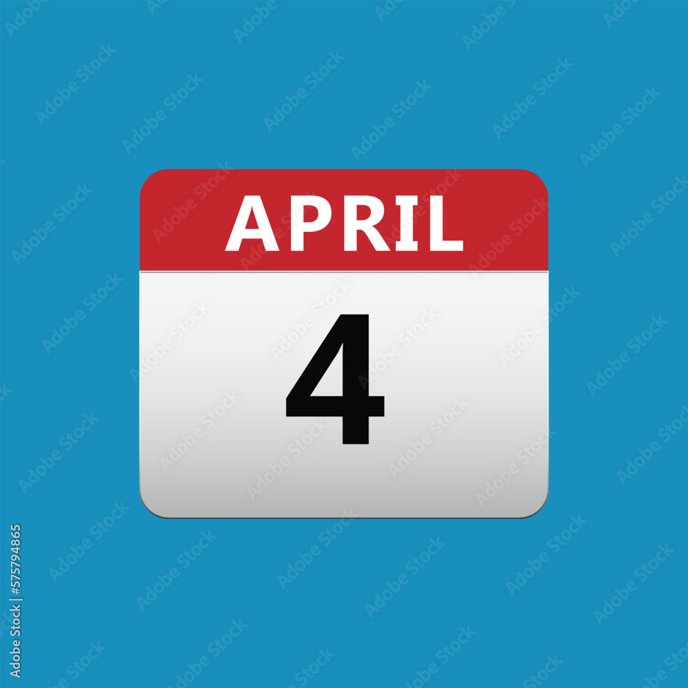 4th April calendar icon. April 4 calendar Date Month icon vector illustrator 4th April calendar icon. April 4 calendar Date Month icon vector illustrator