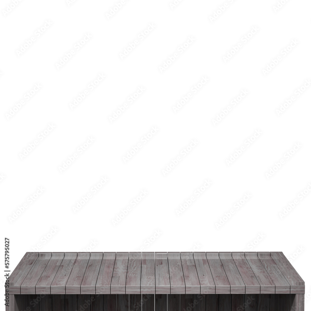 Fototapeta premium Wooden table, wood table top front view 3d render isolated