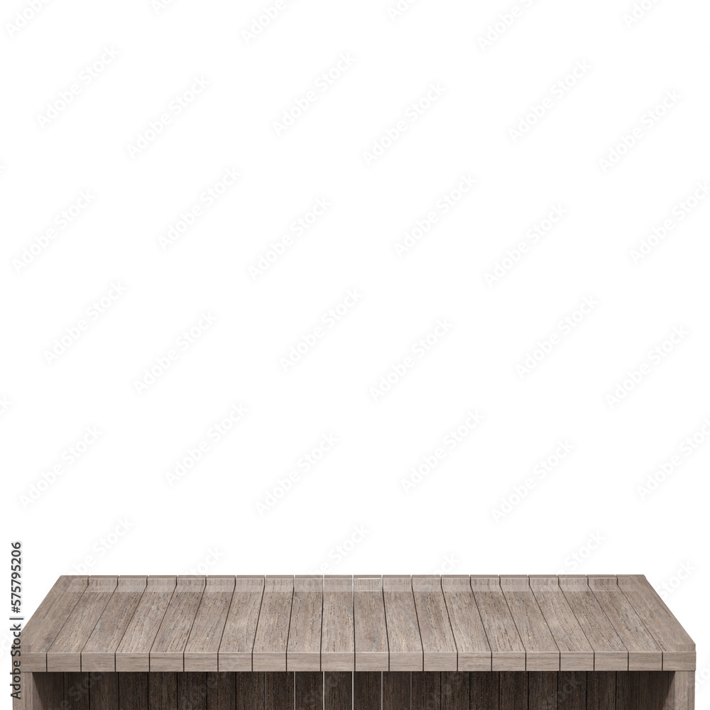 Fototapeta premium Wooden table, wood table top front view 3d render isolated