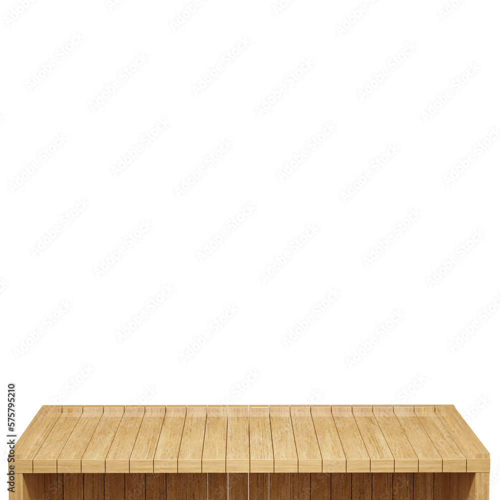 Wooden table, wood table top front view 3d render isolated Wooden table, wood table top front view 3d render isolated