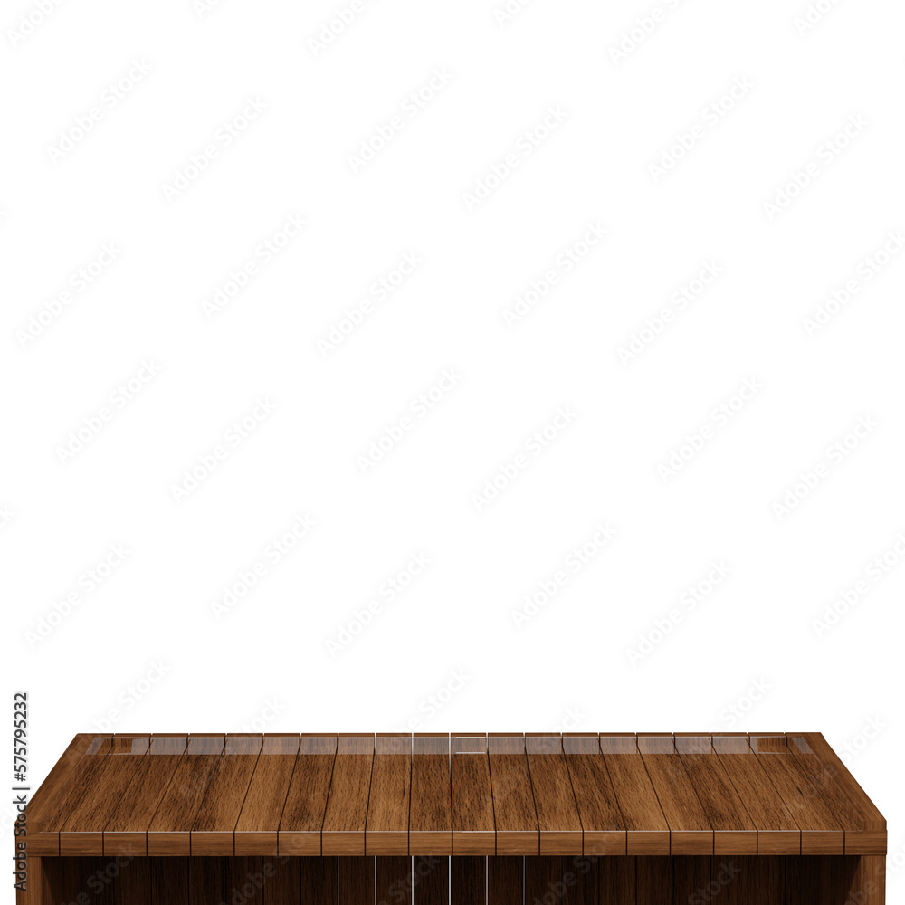 Wooden table, wood table top front view 3d render isolated Wooden table, wood table top front view 3d render isolated
