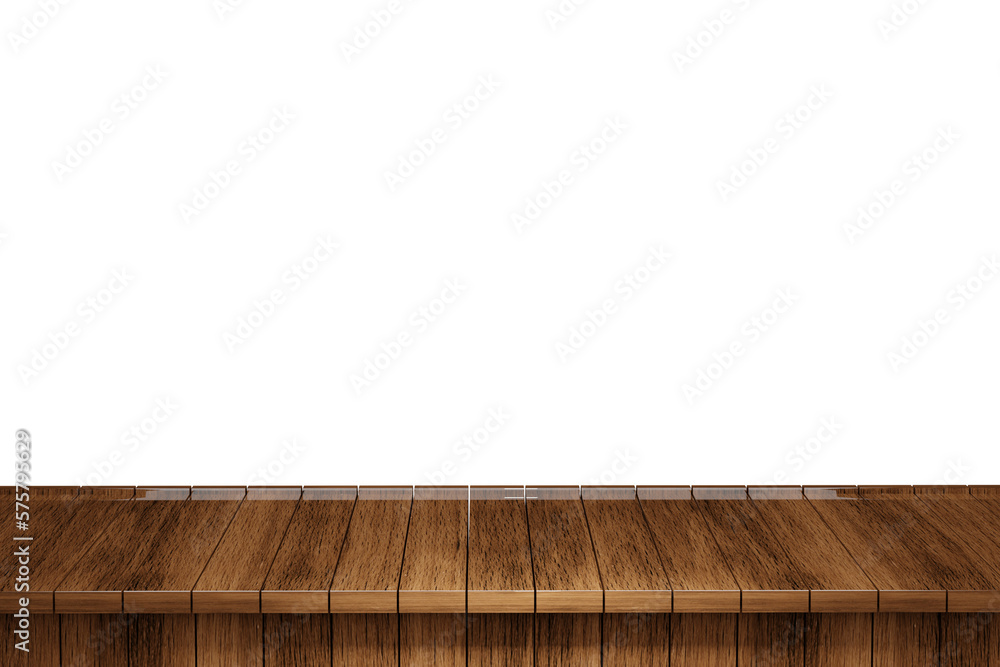Wooden table, wood table top front view 3d render isolated