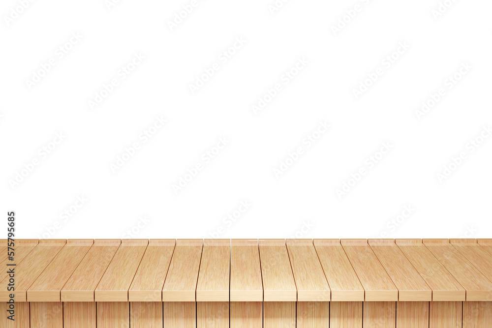 Wooden table, wood table top front view 3d render isolated