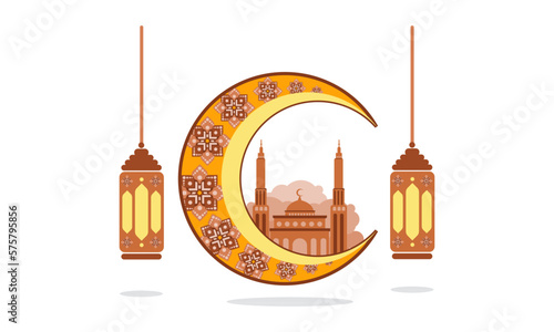 moon and lantern islamic icon illustration