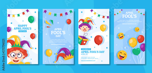 Happy April Fools Day Social Media Stories Cartoon Hand Drawn Templates Background Illustration