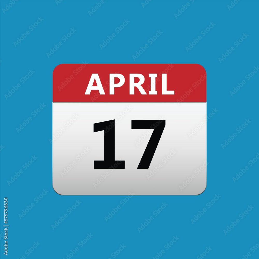 17th April calendar icon. April 17 calendar Date Month icon vector illustrator 17th April calendar icon. April 17 calendar Date Month icon vector illustrator