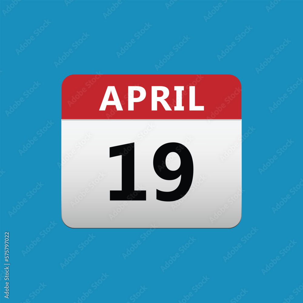 19th April calendar icon. April 19 calendar Date Month icon vector illustrator 19th April calendar icon. April 19 calendar Date Month icon vector illustrator