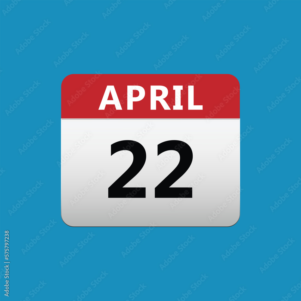 22th April calendar icon. April 22 calendar Date Month icon vector illustrator 22th April calendar icon. April 22 calendar Date Month icon vector illustrator