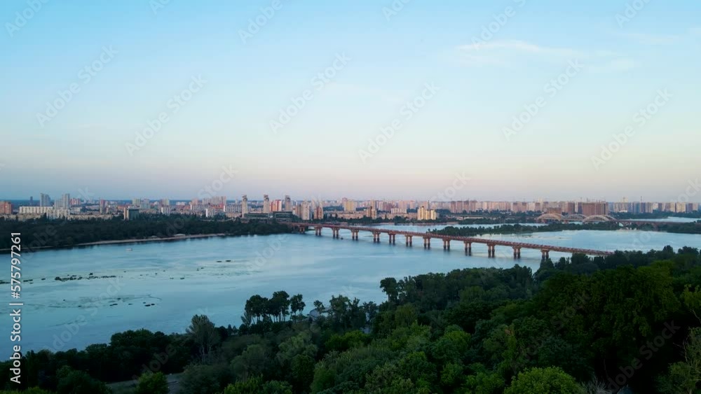 Kyiv capital Ukraine city top view in flight at height panorama of high-rise buildings city center summer Kyiv capital Ukraine city top view in flight at height panorama of high-rise buildings city center summer