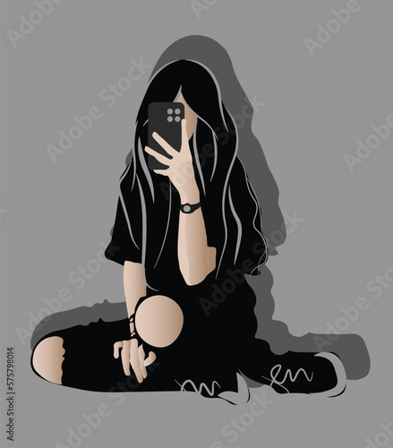 illustration of a woman taking a photo in the mirror