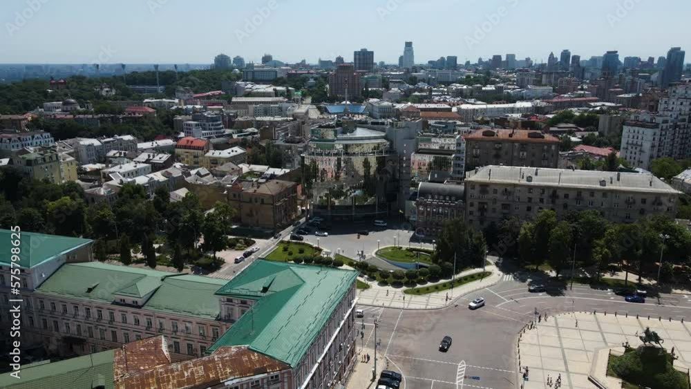 Kyiv capital Ukraine city top view in flight at height panorama of high-rise buildings city center summer Kyiv capital Ukraine city top view in flight at height panorama of high-rise buildings city center summer